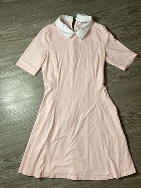 Aphratti Blush Pink Fit & Flare Dress – White Collar – Short Sleeve – Size 8